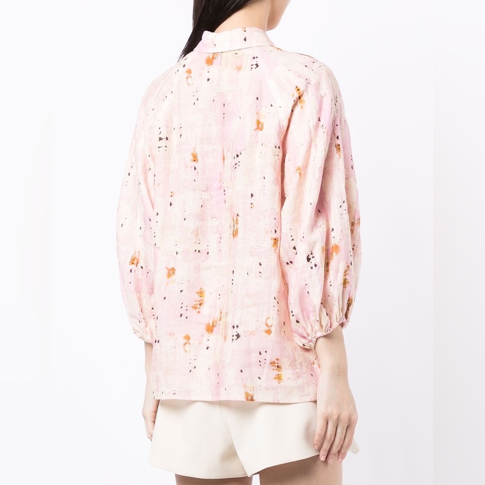 ALEXIS Intermix distressed-finish pink linen button down shirt blouse top M - Picture 4 of 8